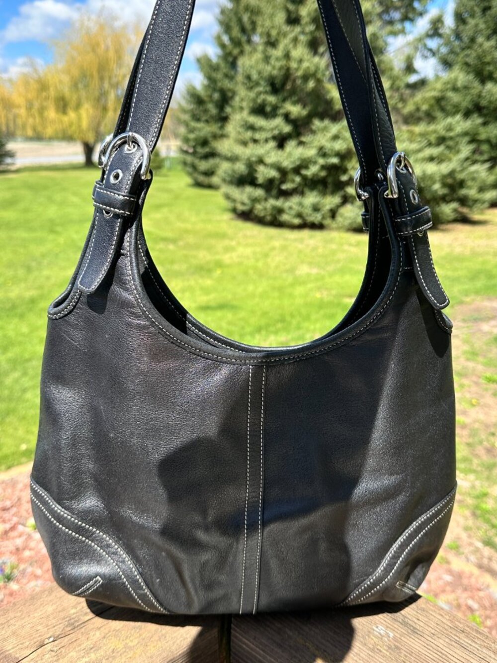 COACH 9249 Vintage Shoulder Bag Magnetic Leather Black Silver Hardware - Picture 6 of 11